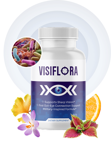 Visiflora review - editorial product photo of 22-in-1 gut-eye supplement bottle with natural ingredients