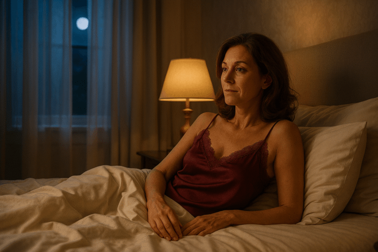 Woman over 40 dealing with menopause insomnia at night