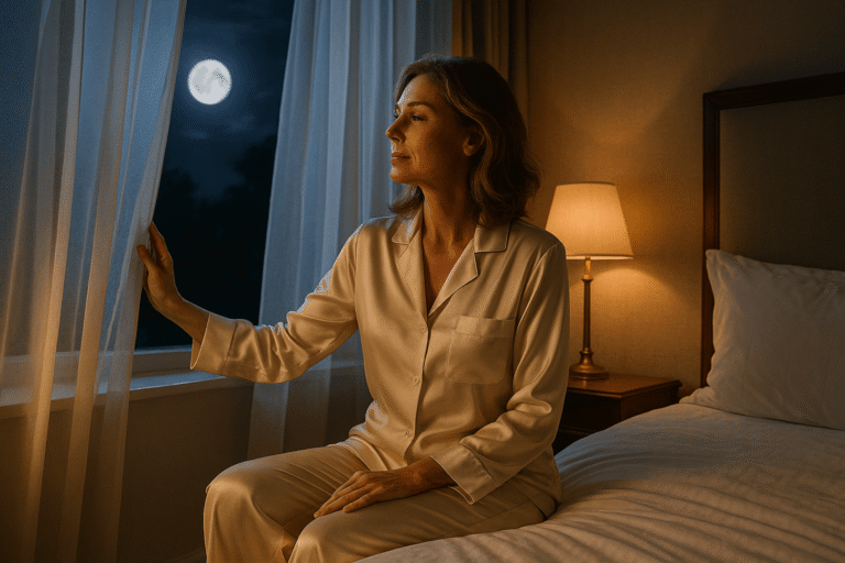 Woman over 40 dealing with menopause night sweats naturally