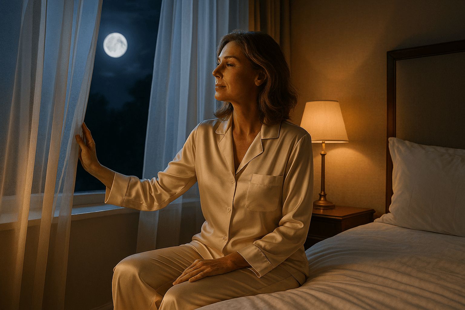 Woman over 40 dealing with menopause night sweats naturally