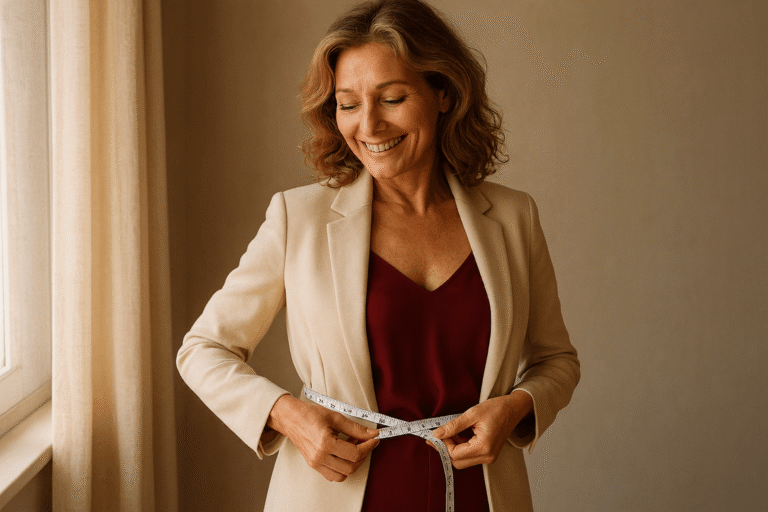 Confident woman over 40 addressing menopause weight gain naturally